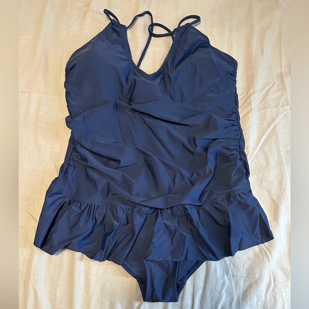 Blue 1pc. Ruffled Swim Suit-18-Tropical Escape